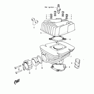 CYLINDER HEAD/CYLINDER ('73-'75 MC1/MC1-