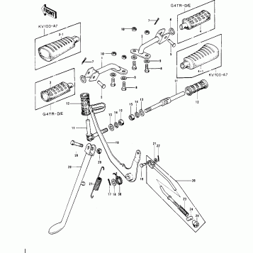 FOOTRESTS/STAND/BRAKE PEDAL ('74-'75)