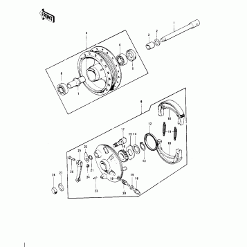 FRONT HUB/BRAKE ('74-'75)