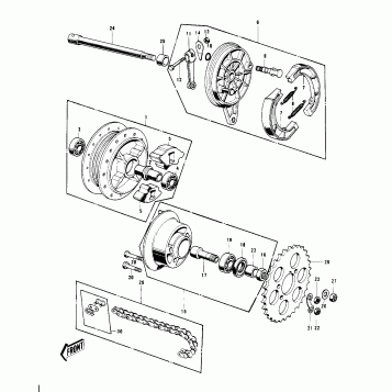 REAR HUB/BRAKE/CHAIN ('74-'75)