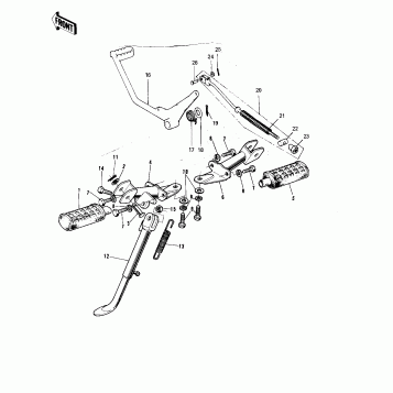 FOOTRESTS/STAND/BRAKE PEDAL ('74-'75 B/C