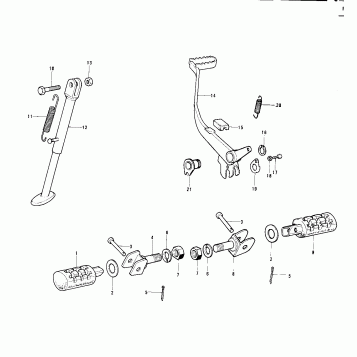 FOOTRESTS/STAND/BRAKE PEDAL ('74-'75)