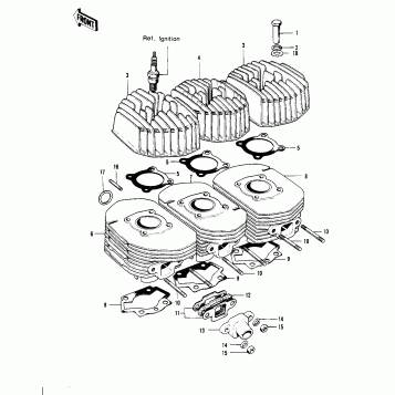 CYLINDER HEADS/CYLINDERS ('74-'75 S3/S3-