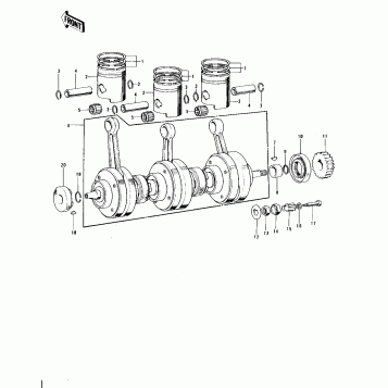CRANKSHAFT/PISTONS ('74-'75 S3/S3-A)