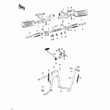 FOOTRESTS/STANDS/BRAKE PEDAL ('74-'75 S3