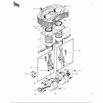 CYLINDER/PISTONS/CRANKSHAFT ('74 -'75 KZ
