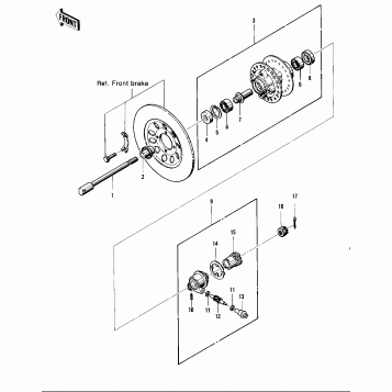 FRONT HUB ('74 -'75 KZ400/KZ400D)