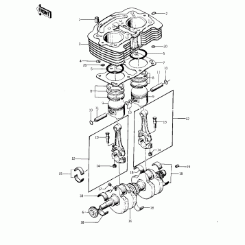 CYLINDER/PISTONS/CRANKSHAFT ('75 S)