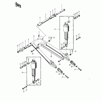 SWING ARM/SHOCK ABSORBERS ('75 S)