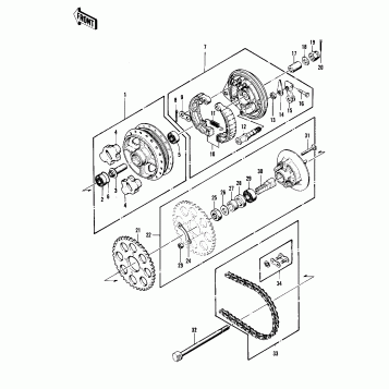 REAR HUB/BRAKE/CHAIN ('76-'77 S2/S3)