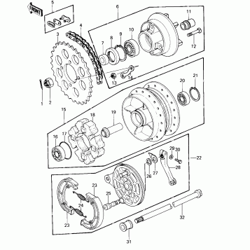 REAR HUB/BRAKE/CHAIN ('80 B1)
