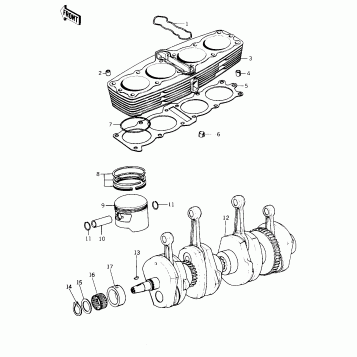 CYLINDER/PISTONS/CRANKSHAFT ('77-'78 B1/