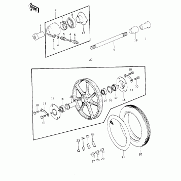 FRONT WHEEL/TIRE/HUB ('77-'78 B1/B2)