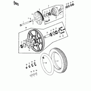 REAR WHEEL/TIRE/HUB/CHAIN ('77-'78 B1/B2