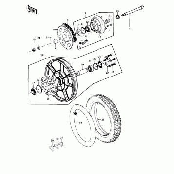 REAR WHEEL/HUB/TIRE/CHAIN ('79-'80 B3/B4