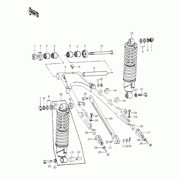 SWING ARM/SHOCK ABSORBERS ('78 C1/C1A)