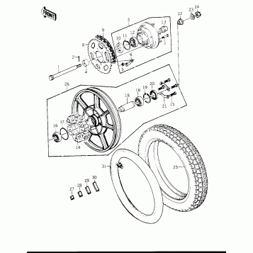 REAR WHEEL/TIRE/HUB/CHAIN ('78 C1/C1A)
