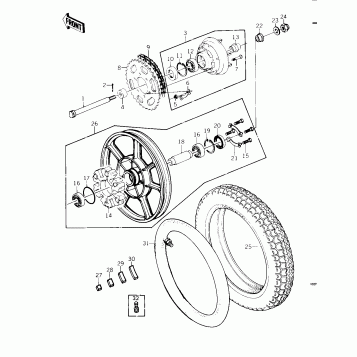 REAR WHEEL/TIRE/HUB/CHAIN ('79-'81 C2/C3
