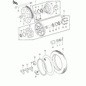 REAR WHEEL/TIRE/HUB/CHAIN ('78 D1)