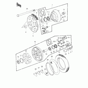 REAR WHEEL/TIRE/HUB/CHAIN ('80 D3)