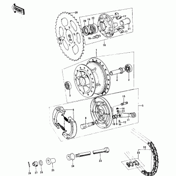 REAR HUB/BRAKE/CHAIN ('74 KX 450)