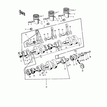 CRANKSHAFT/PISTONS ('69-72 H1/A/B/C)