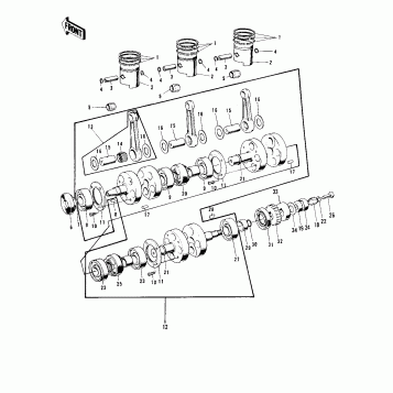 CRANKSHAFT/PISTONS ('73-'75 D/E/F & '76