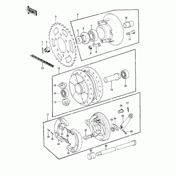 REAR HUB/BRAKE/CHAIN ('73-'75 D/E/F & '7