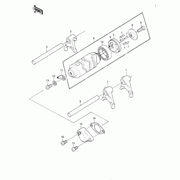 GEAR CHANGE DRUM & FORKS ('80-'81 KE175-