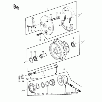 FRONT HUB/BRAKE ('81KDX250-B1)