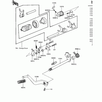 GEAR CHANGE MECHANISM ('82 KDX250-B2)