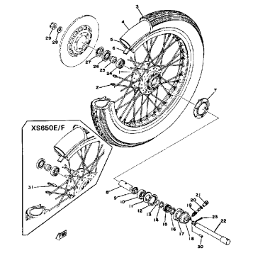 FRONT WHEEL XS650D E E006501~ F