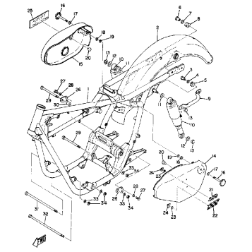 FRAME, REAR CUSHION AND REAR FENDER