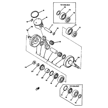 CRANKSHAFT - PISTON YZ125A - B - C - D