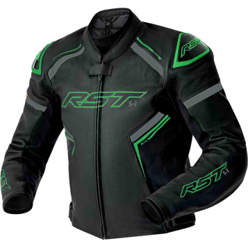 S1 D3O LEATHER JACKET BLK/GRY/FLO GRN 2X