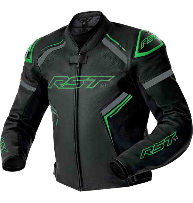 S1 D3O LEATHER JACKET BLK/GRY/FLO GRN 2X