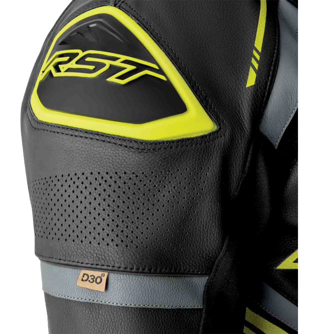S1 D3O SUIT BLK/GRY/FLO YEL LEATHER LG
