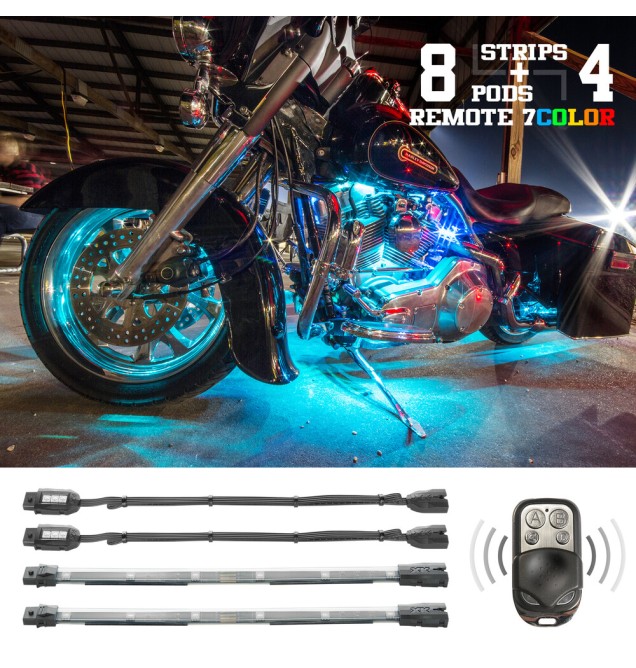 Multi-color Motorcycle LED Accent Light Kit w/Remote Key Fob