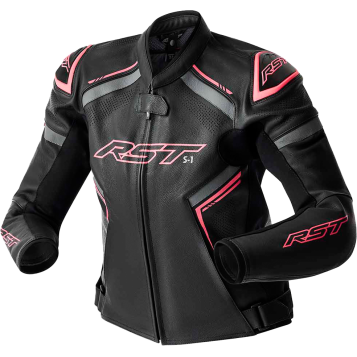 S1 D3O LEATHER LADIES JACKET BLK/FLO PINK 3XL