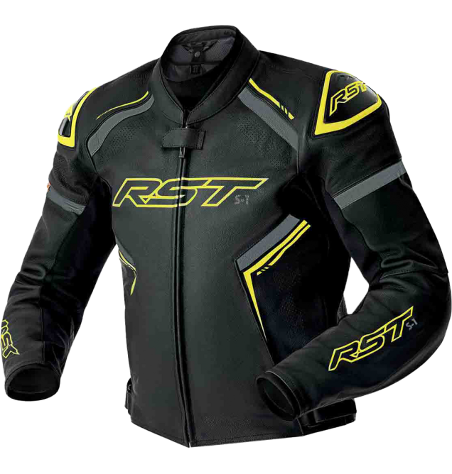 S1 D3O LEATHER JACKET BLK/GRY/FLO YEL XL