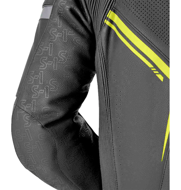 S1 D3O SUIT BLK/GRY/FLO YEL LEATHER LG