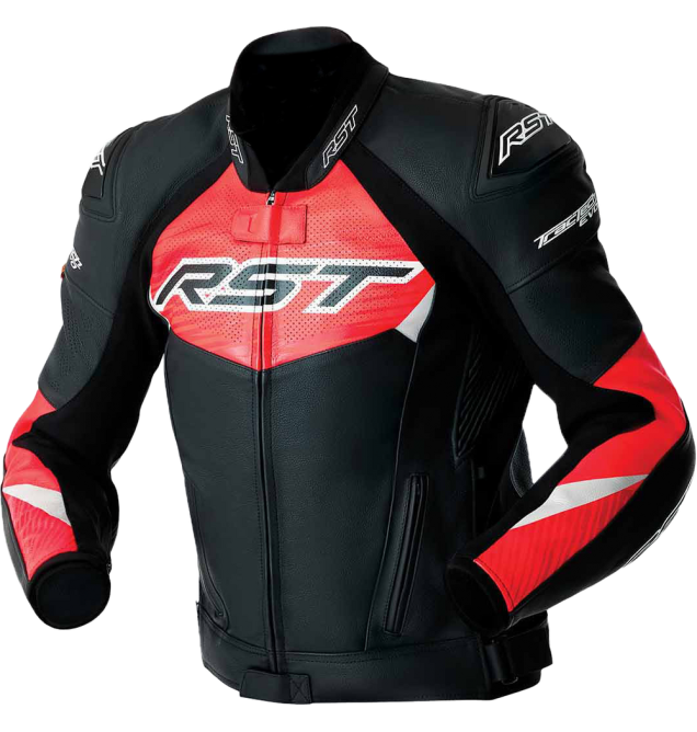 TRACTECH EVO 5 D3O JACKET BLK/FLO RED LEATHER MD