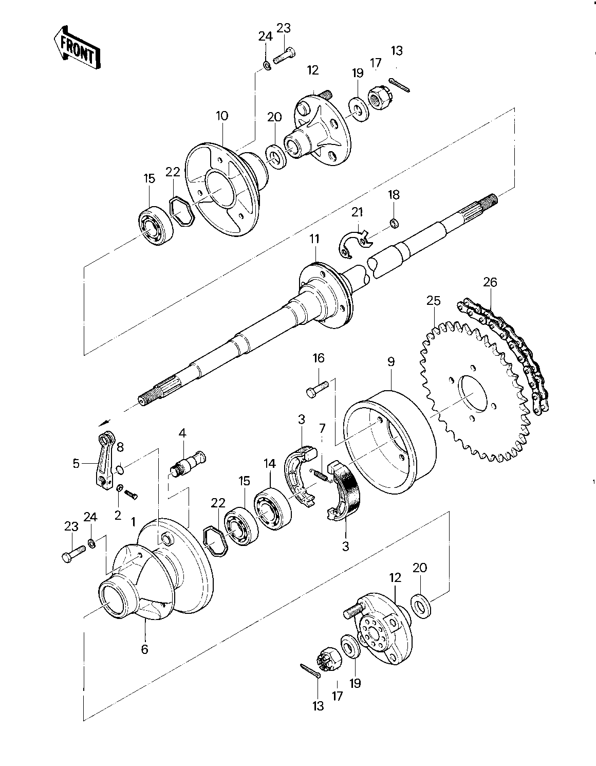 REAR AXLE/BRAKE/CHAIN ('83 A2)